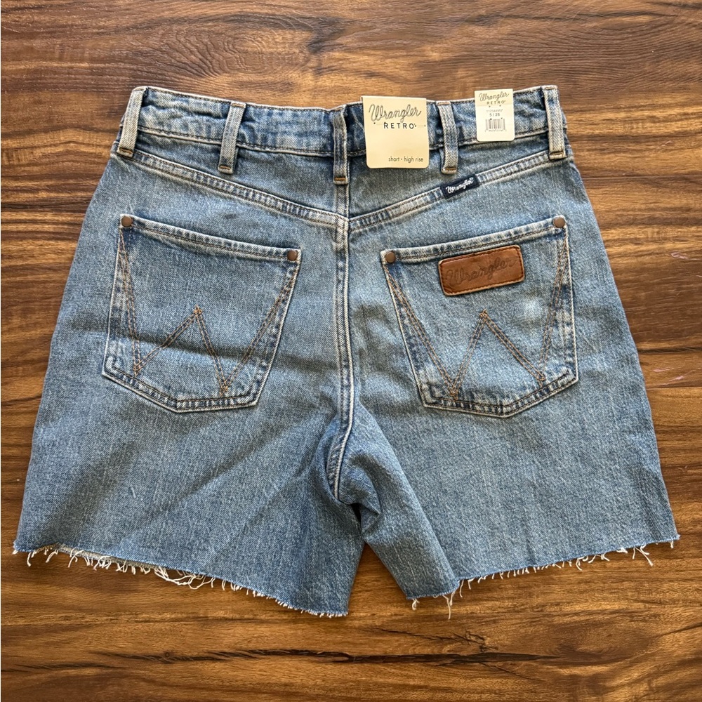Wrangler Retro High-Rise Denim Shorts in Light Blue